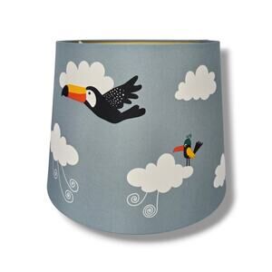 Ikea Lamp Shade Drum Cylindrical Childrens Nursery Parrot Toucan Whimsical Blue